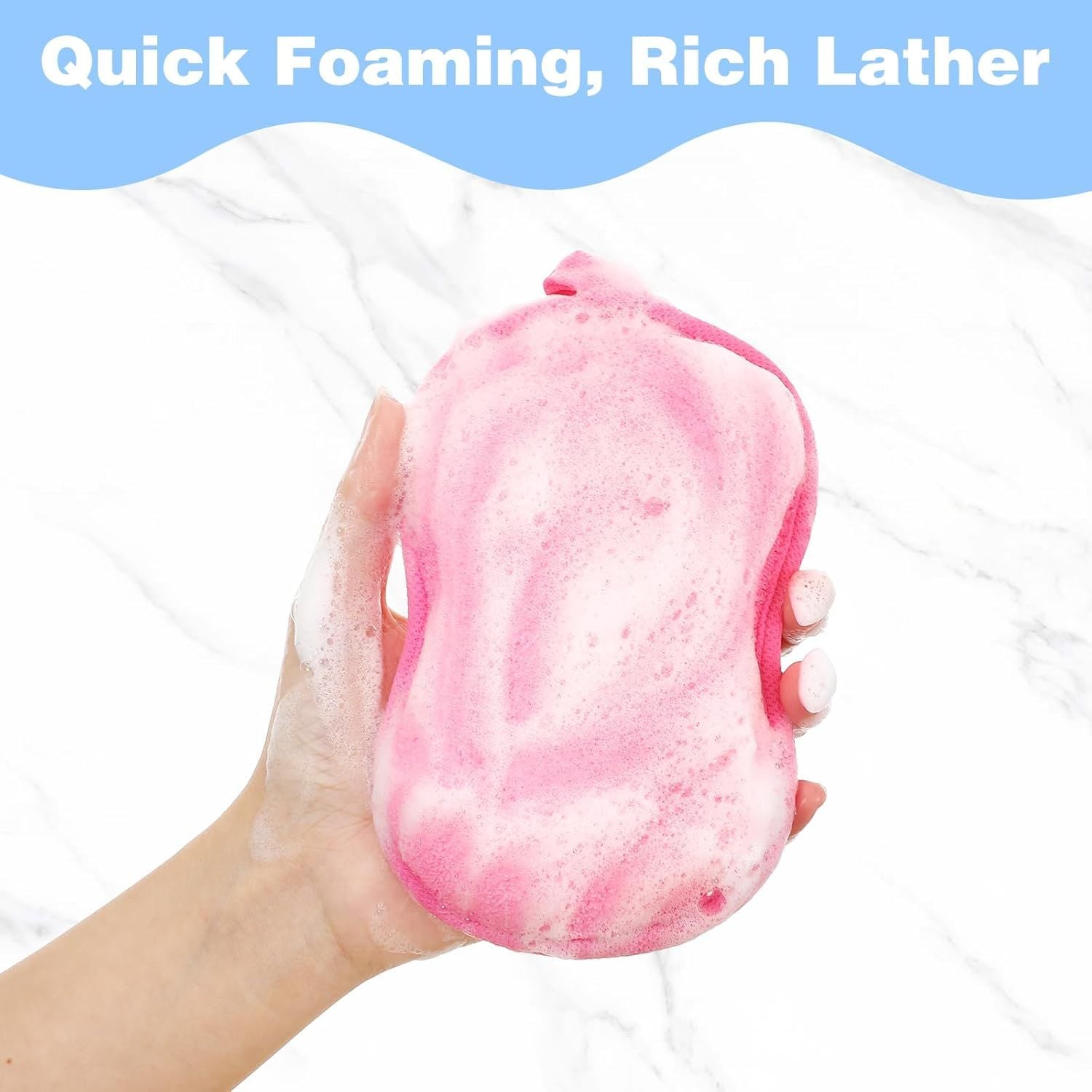 2Pcs Soft Bath Sponge, Cotton Shower Sponge Absorbent Gentleness Exfoliating Body Scrubber Shower Skin Friendly Comfort Bathing Tool for Men Women All Skin Type Blue,Pink