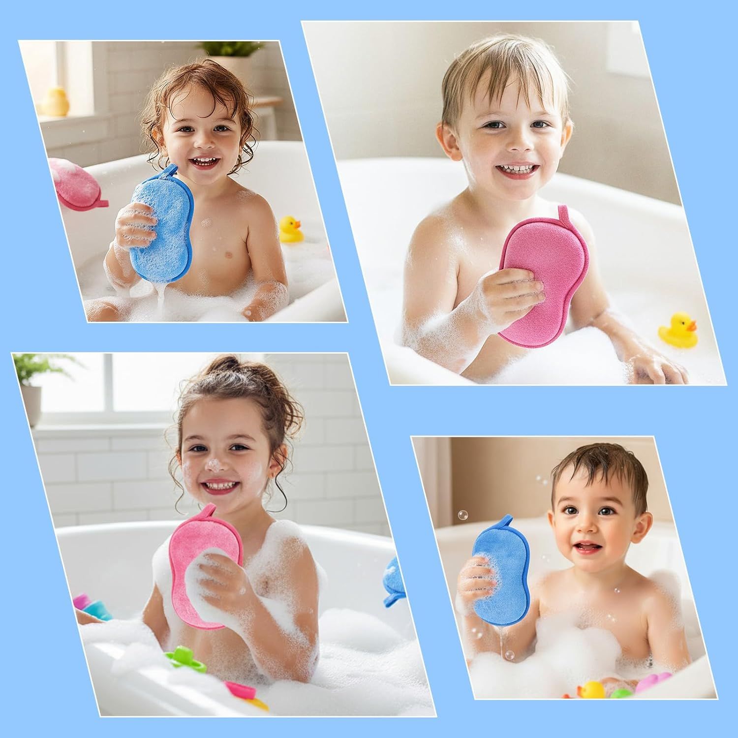 2Pcs Soft Bath Sponge, Cotton Shower Sponge Absorbent Gentleness Exfoliating Body Scrubber Shower Skin Friendly Comfort Bathing Tool for Men Women All Skin Type Blue,Pink