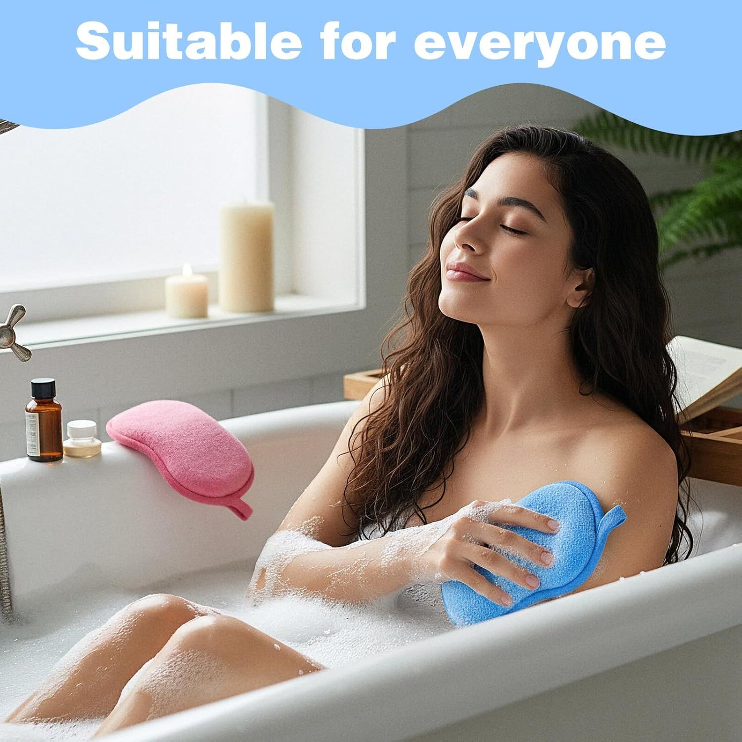 2Pcs Soft Bath Sponge, Cotton Shower Sponge Absorbent Gentleness Exfoliating Body Scrubber Shower Skin Friendly Comfort Bathing Tool for Men Women All Skin Type Blue,Pink