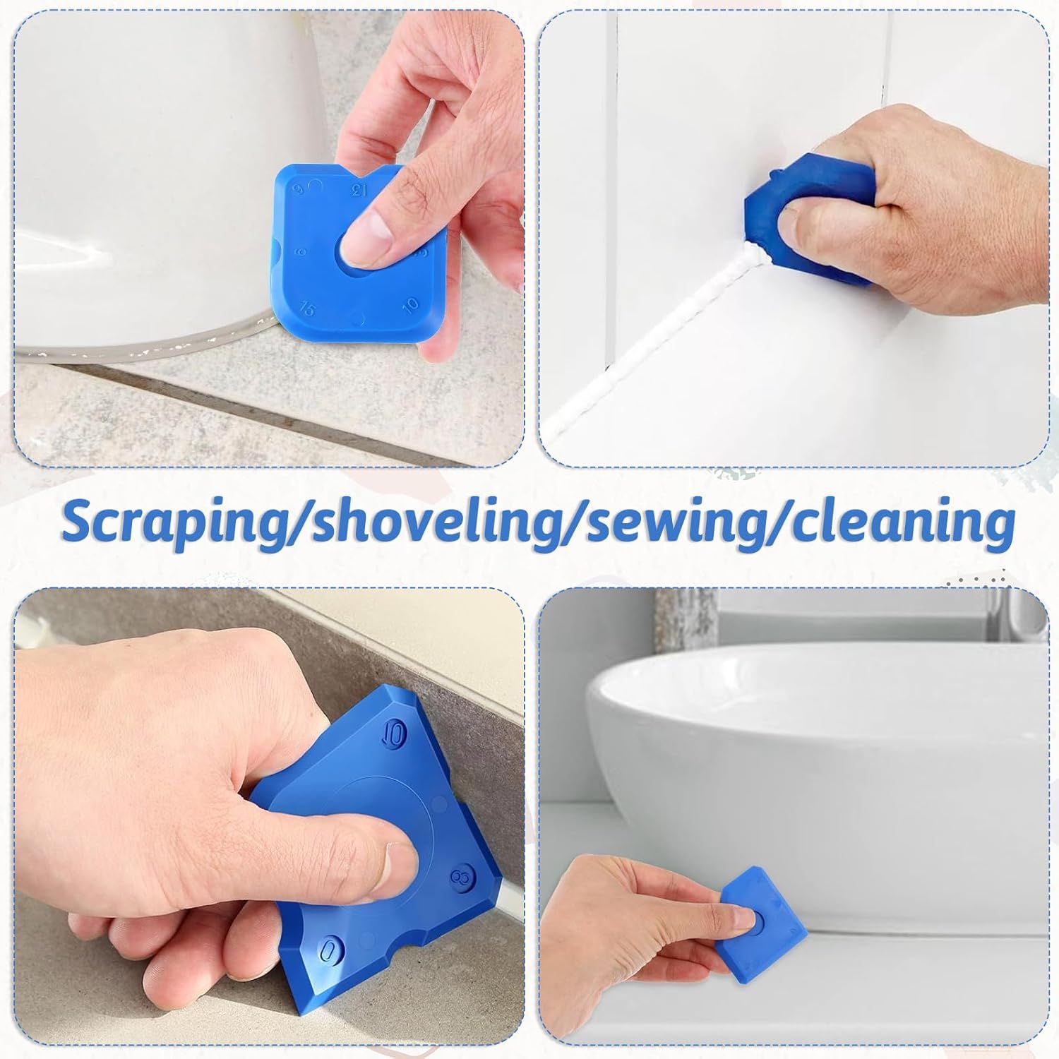 10 PCS Silicone Caulking Tool Set, Sealant Finishing Tool, Caulk Remover Tool, Portable Sealant Scraper, Reuse Grout Scraper for Kitchen Bathroom Floor Window Sealant Sealing Sink Blue