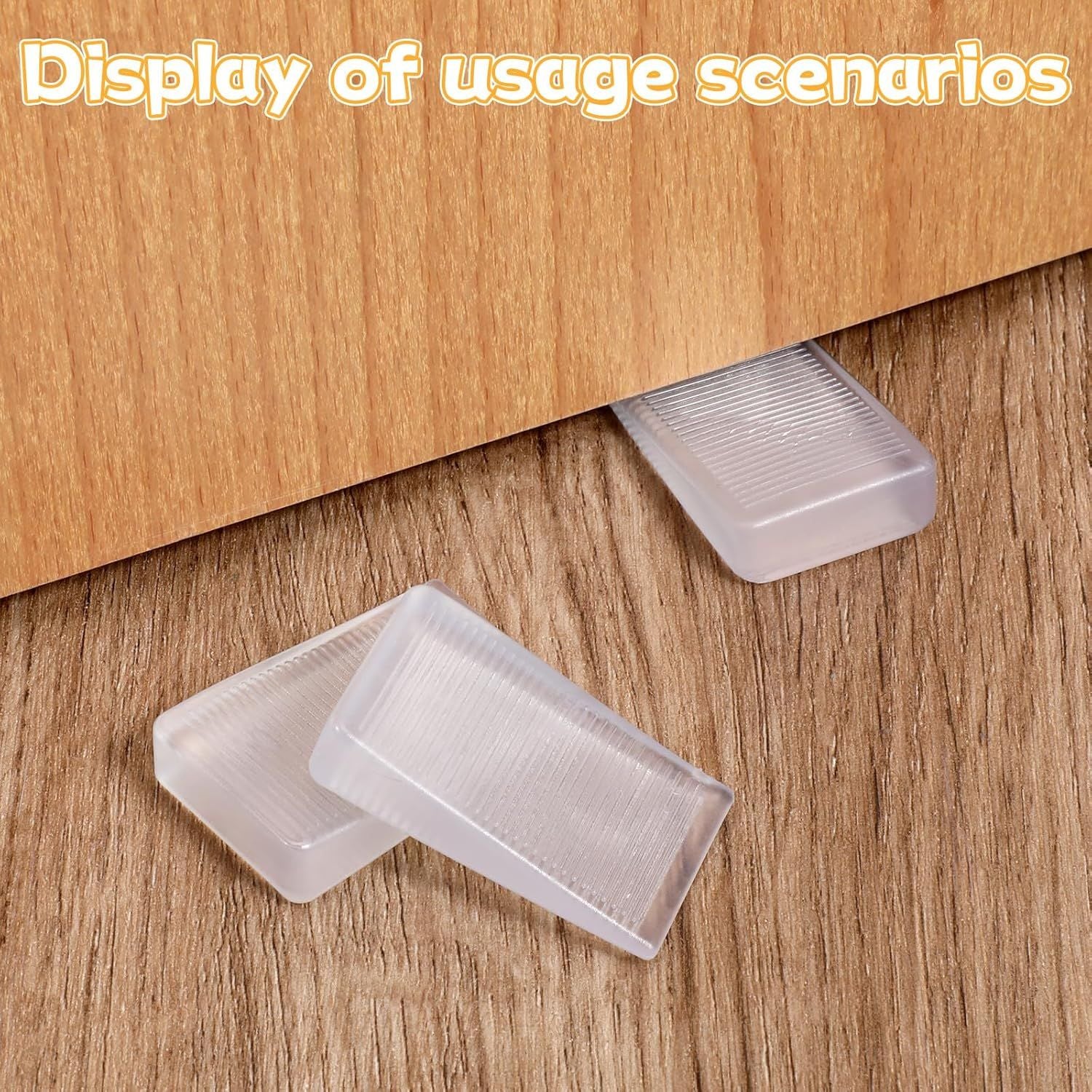 4 Pack Rubber Door Stop, Wedge Thin Door Stoppers for Bottom of Doors Clear Non-Scratching Doorstops Sturdy Stackable Doors Stops for Home Office School