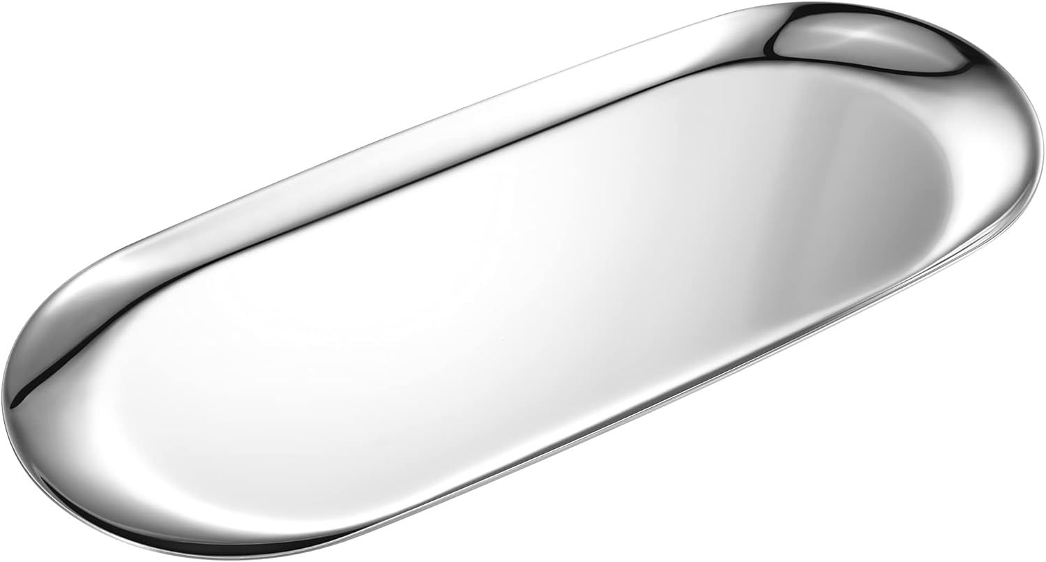 Silver Oval Vanity Tray, Stainless Steel Jewelry Tray, Bathroom Tray, Makeup Cosmetic Trays,Towel Napkin Tray,Storage Organizer,11.8 x 4.8 inches L*W , Large