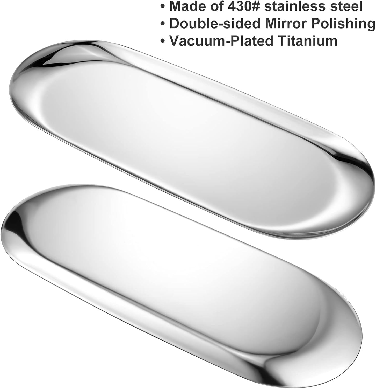 Silver Oval Vanity Tray, Stainless Steel Jewelry Tray, Bathroom Tray, Makeup Cosmetic Trays,Towel Napkin Tray,Storage Organizer,11.8 x 4.8 inches L*W , Large