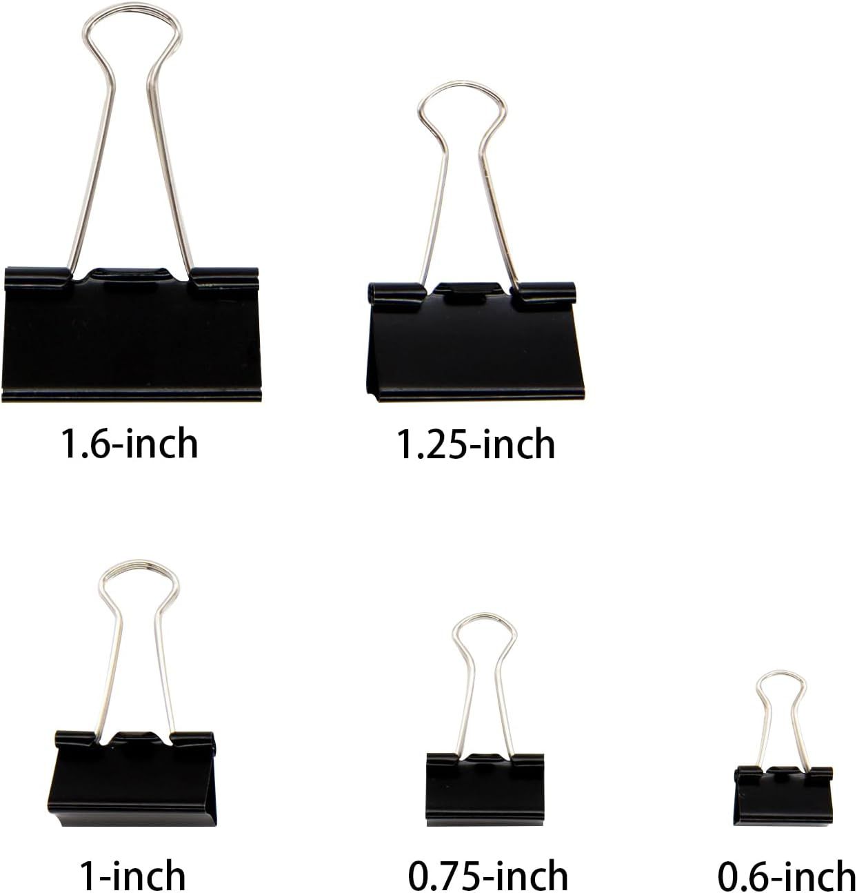 Binder Clips Paper Clamps Assorted Sizes 150 Count Black , Large, Medium, Small, X Small and Micro, 5 Sizes in One Pack, Meet Your Different Using Needs.