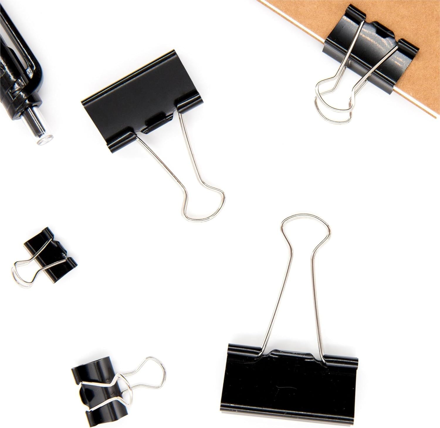 Binder Clips Paper Clamps Assorted Sizes 150 Count Black , Large, Medium, Small, X Small and Micro, 5 Sizes in One Pack, Meet Your Different Using Needs.