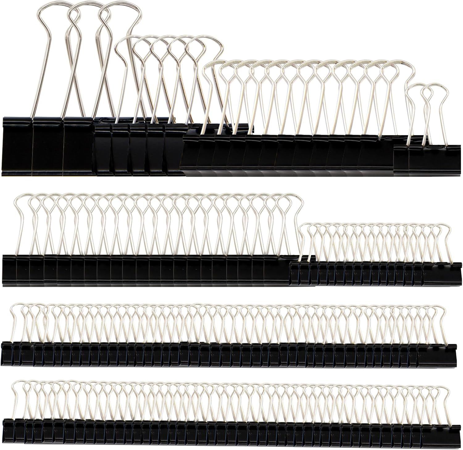 Binder Clips Paper Clamps Assorted Sizes 150 Count Black , Large, Medium, Small, X Small and Micro, 5 Sizes in One Pack, Meet Your Different Using Needs.