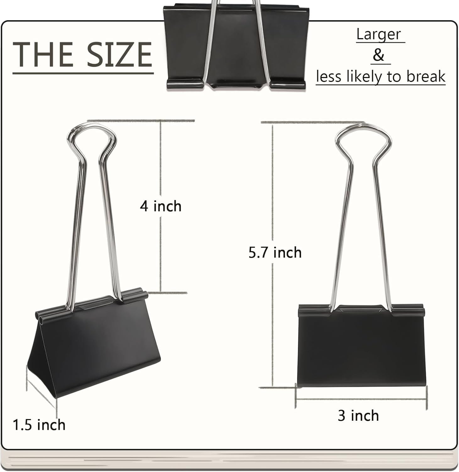 3-Inch Extra-Large Binder Clips - Heavy-Duty Black Paper Clamps, 75mm Width, 8-Count Set for Office Organization