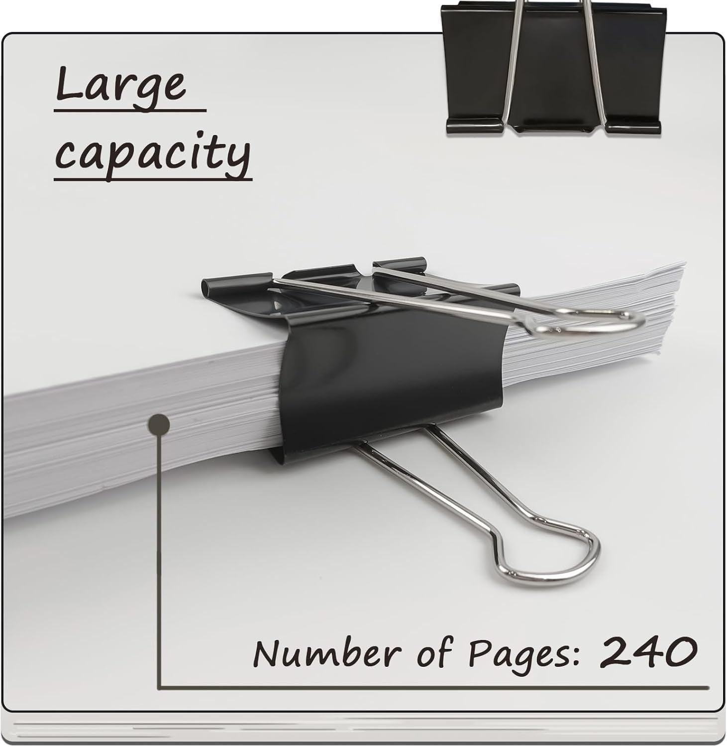 3-Inch Extra-Large Binder Clips - Heavy-Duty Black Paper Clamps, 75mm Width, 8-Count Set for Office Organization