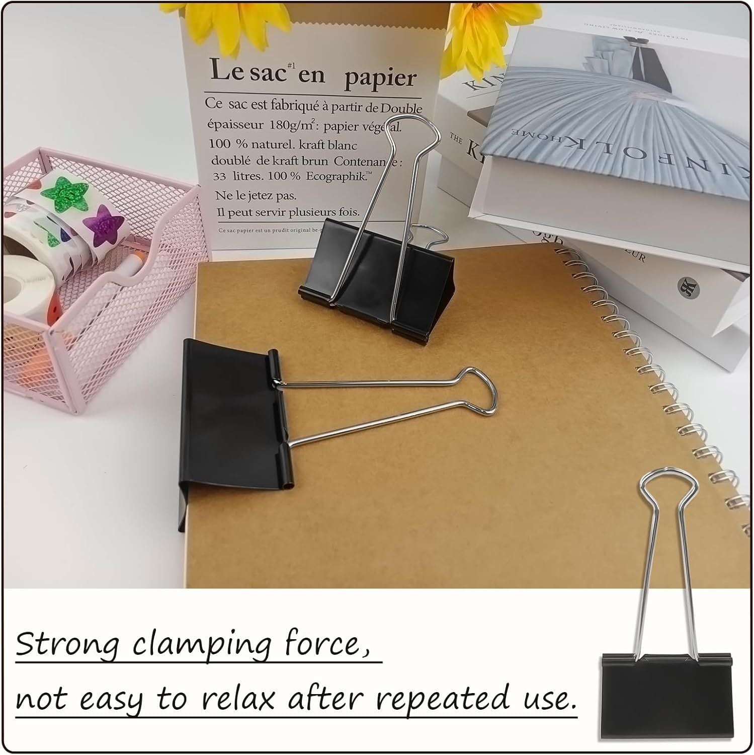 3-Inch Extra-Large Binder Clips - Heavy-Duty Black Paper Clamps, 75mm Width, 8-Count Set for Office Organization