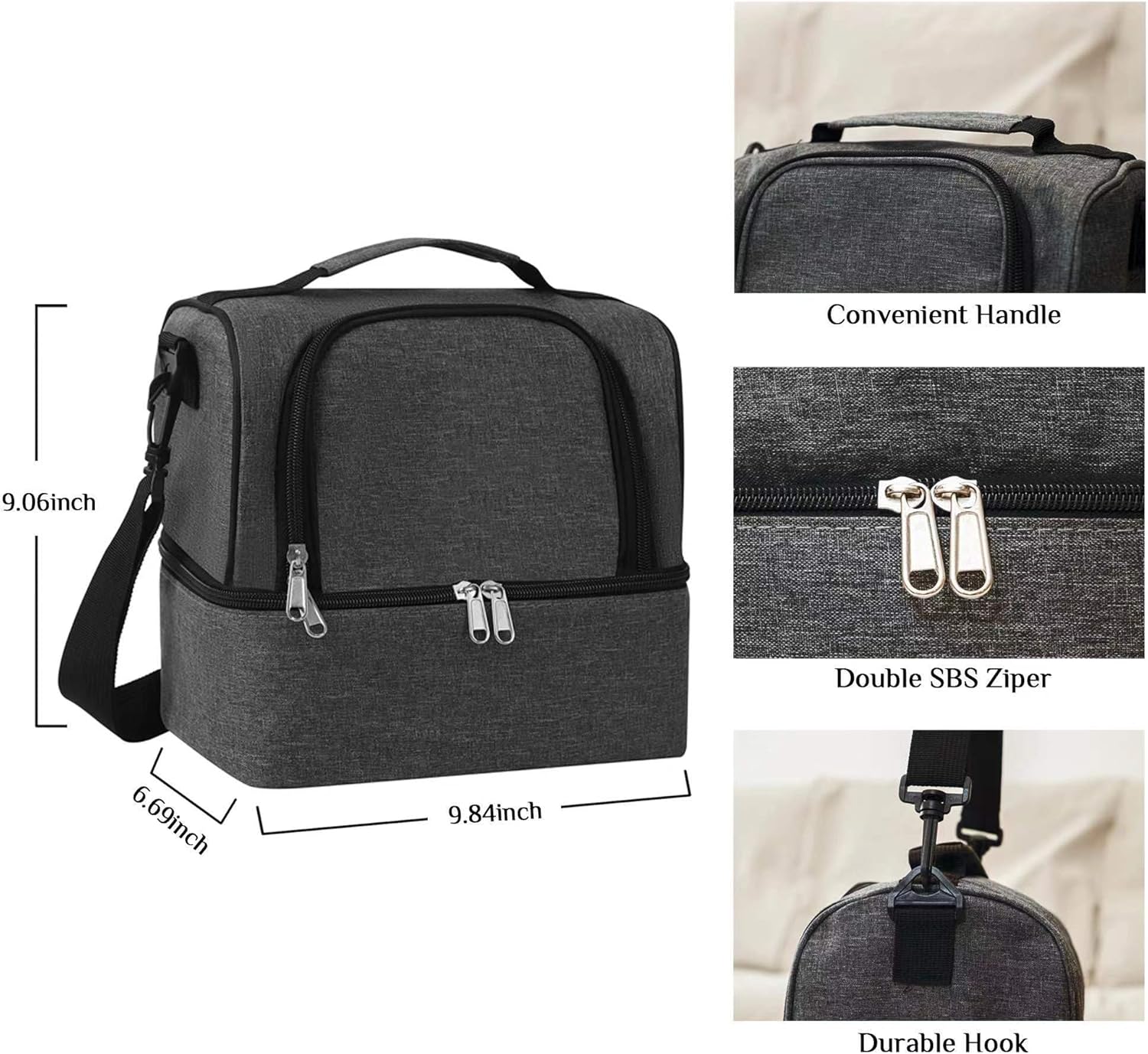 Lunch Bag for Women and Men - Reusable, Leakproof, and Insulated Double Deck Design for Picnic, Hiking, Beach, Work and Office Use