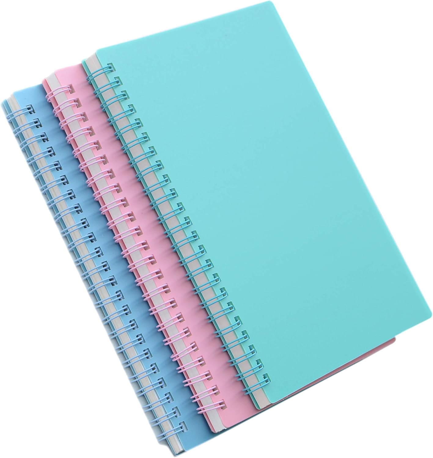 Yansanido Spiral Notebook, 3 Pcs A5 Thick Plastic Hardcover 8mm Ruled 3 Color 80 Sheets -160 Pages Journals for Study and Notes Light Pink,Light Green,Light Blue, A5 5.7" x 8.3"-Ruled