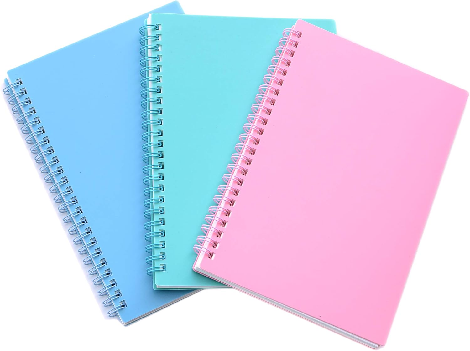 Yansanido Spiral Notebook, 3 Pcs A5 Thick Plastic Hardcover 8mm Ruled 3 Color 80 Sheets -160 Pages Journals for Study and Notes Light Pink,Light Green,Light Blue, A5 5.7" x 8.3"-Ruled