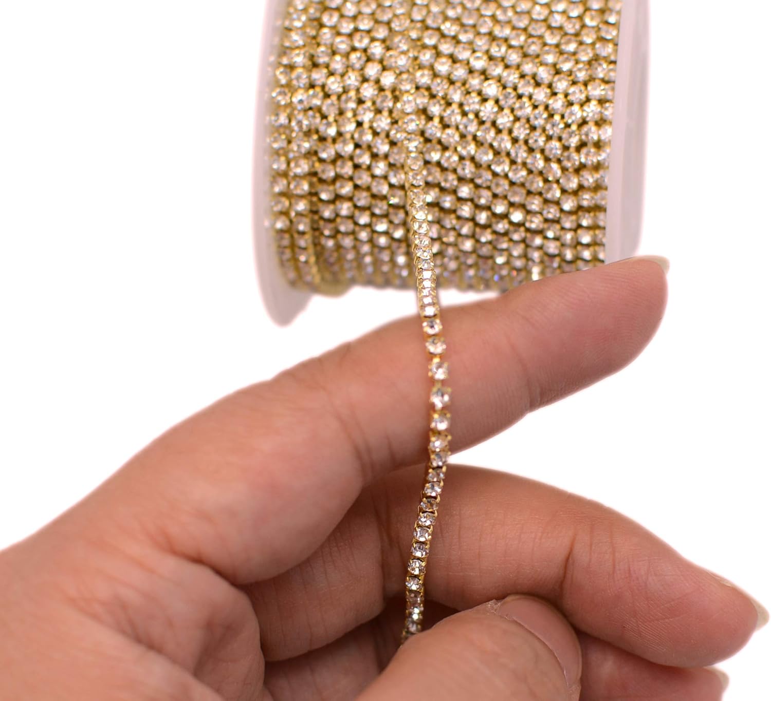 11 Yards 2mm Gold Crystal Rhinestone Close Chain Single Row Trimming Claw Chain Jewelry Crafts DIY Gold