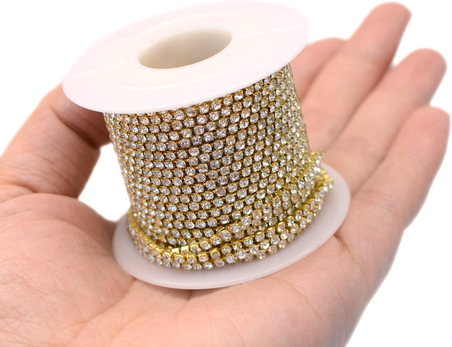 11 Yards 2mm Gold Crystal Rhinestone Close Chain Single Row Trimming Claw Chain Jewelry Crafts DIY Gold