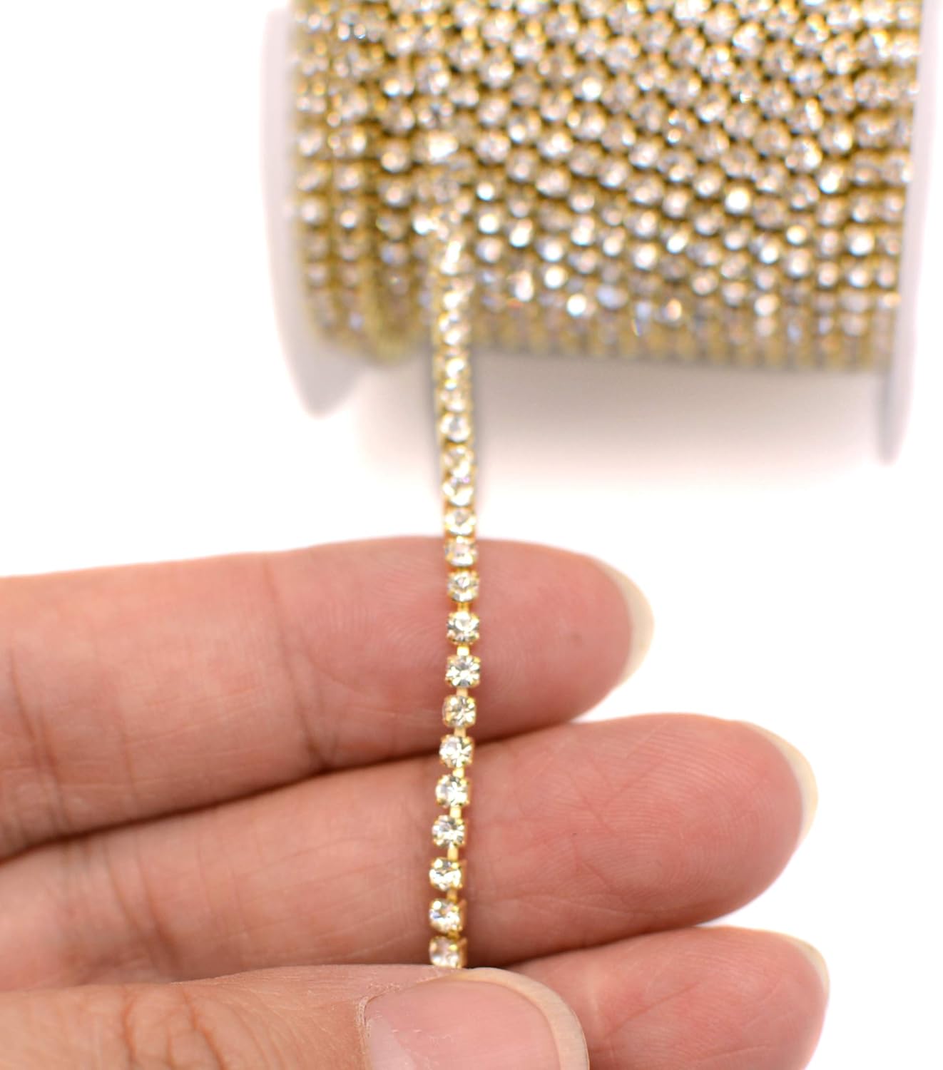 11 Yards 2mm Gold Crystal Rhinestone Close Chain Single Row Trimming Claw Chain Jewelry Crafts DIY Gold