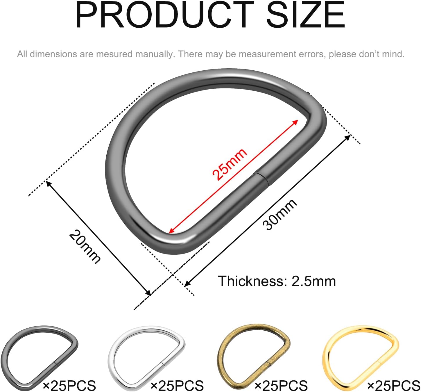 CooBigo 100 Pack 1" Metal D Ring for Purse Making Aprons Belts, Dee Rings Metal Buckle for Canvas Bags Webbing Leather Straps Wallets Crafts Pet Collar Backpack Hardware Assorted