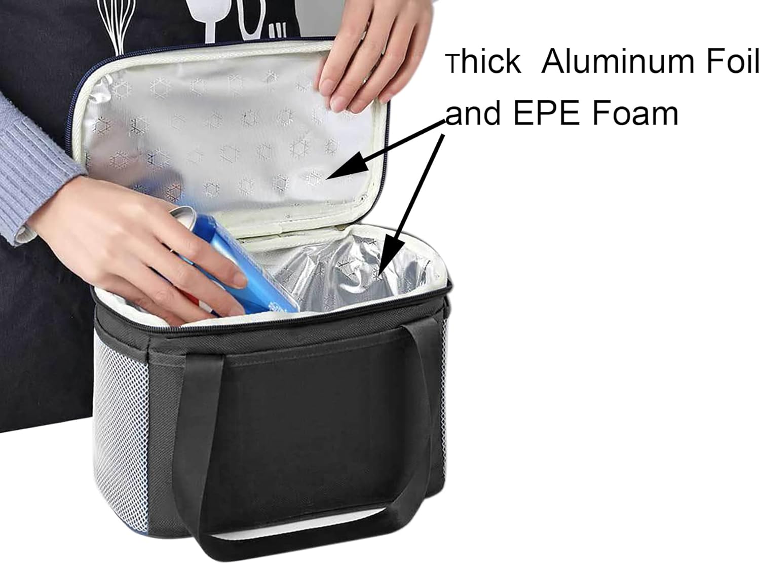 Yansanido 6L Thickened Black Reusable Insulated Lunch Bag for Women and Men Travel Picnic and Lunch Box Small, Black