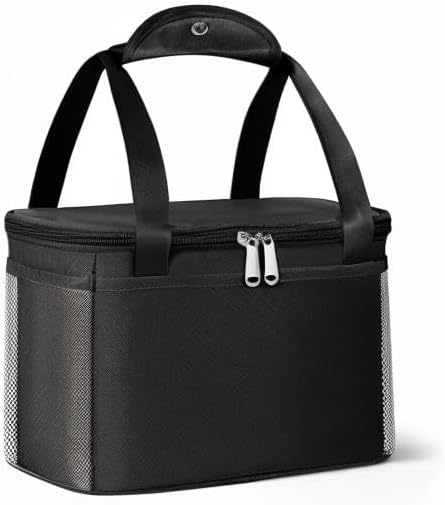 Yansanido 6L Thickened Black Reusable Insulated Lunch Bag for Women and Men Travel Picnic and Lunch Box Small, Black