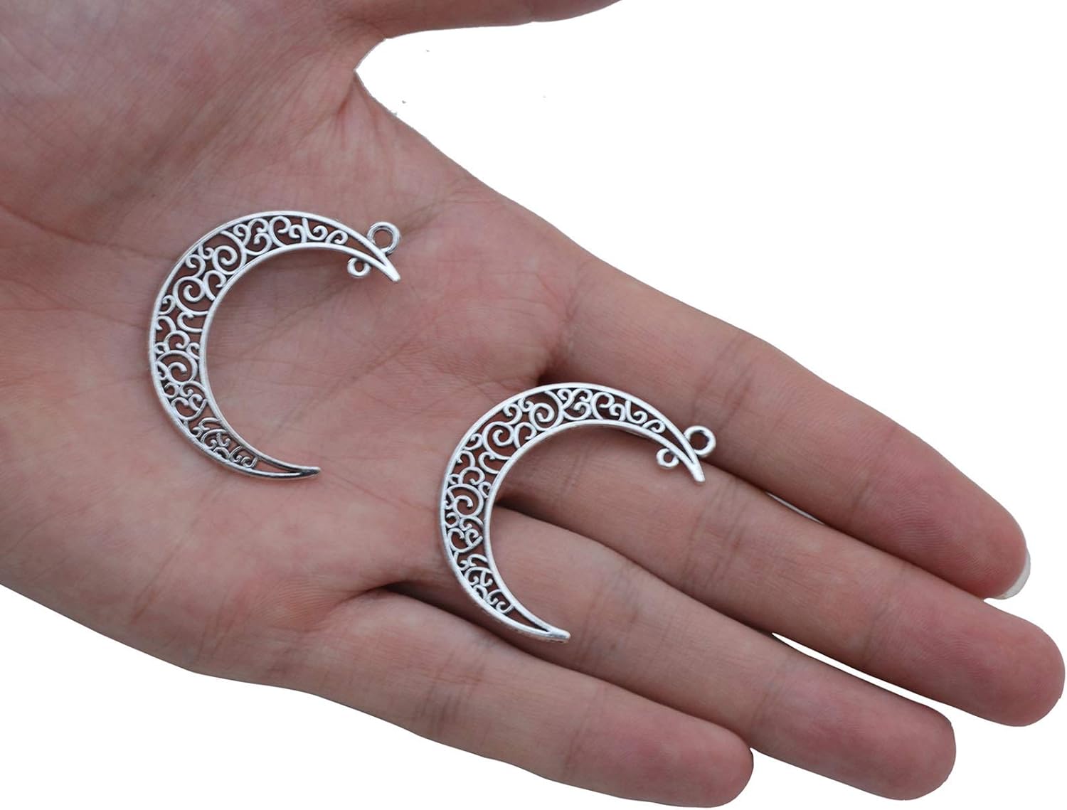 Yansanido Alloy Pack of 50 Moon Shape Silver Charms Pendants for Making Bracelet and Necklace Moon 50pcs Silver