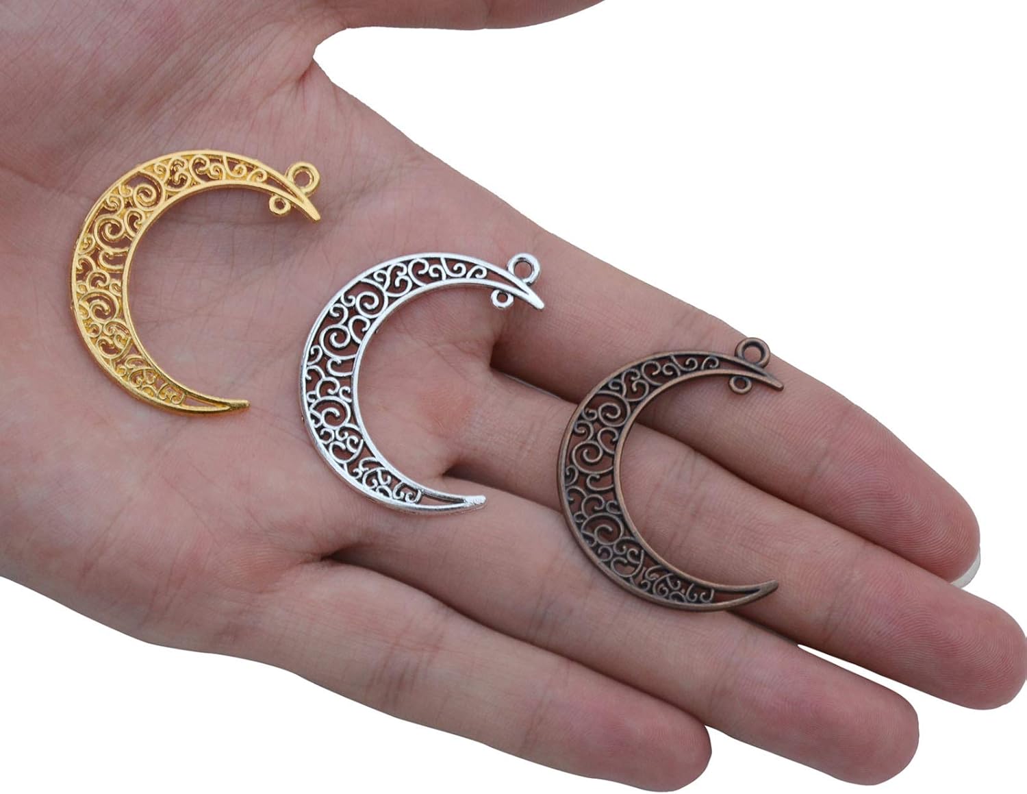 Yansanido Alloy Pack of 50 Moon Shape Silver Charms Pendants for Making Bracelet and Necklace Moon 50pcs Silver