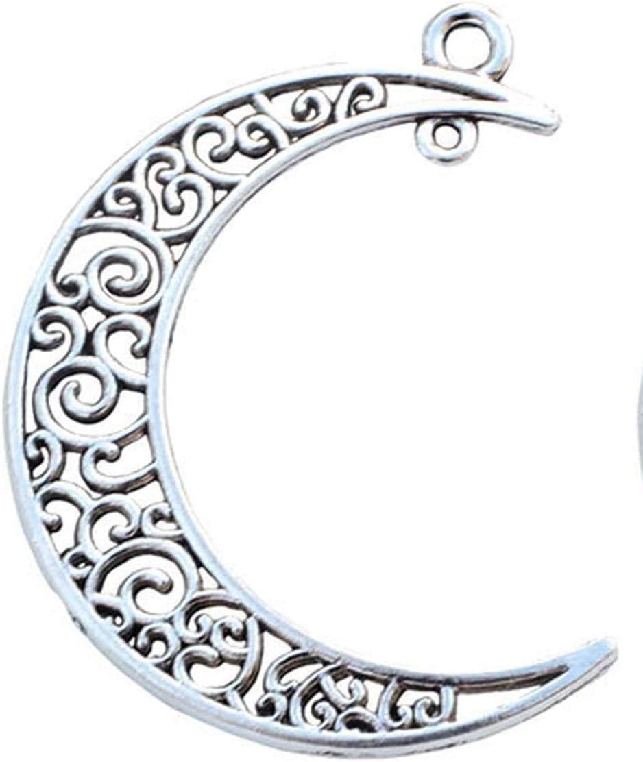 Yansanido Alloy Pack of 50 Moon Shape Silver Charms Pendants for Making Bracelet and Necklace Moon 50pcs Silver
