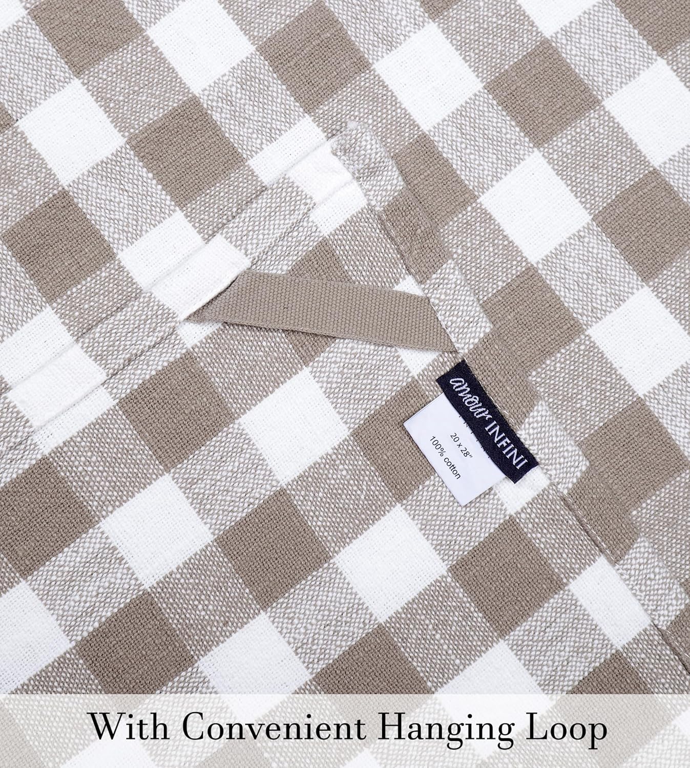 AMOUR INFINI Kitchen Towels Set of 4 Buffalo Checks Beige/White Kitchen Towels 28x20 Inches 100% Cotton Highly Absorbent Kitchen Towels Premium Quality Ultra Soft Mitered Corners KitchenTowels