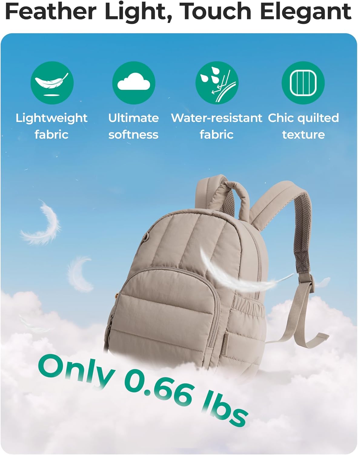 Mini Backpack for Women, Lightweight Puffer Small Backpack Purse, Quilted Casual Travel Daypack, Cute Water-Resistant Bookbag for Daily, Brown