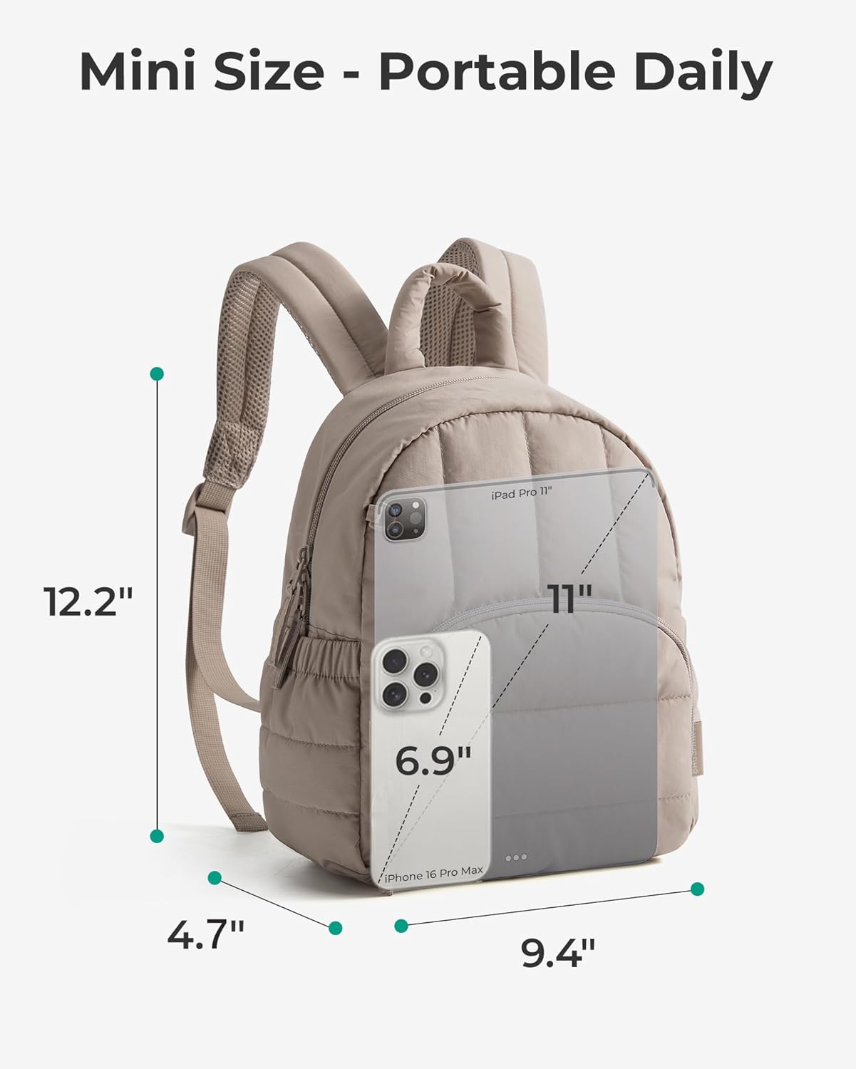 Mini Backpack for Women, Lightweight Puffer Small Backpack Purse, Quilted Casual Travel Daypack, Cute Water-Resistant Bookbag for Daily, Brown