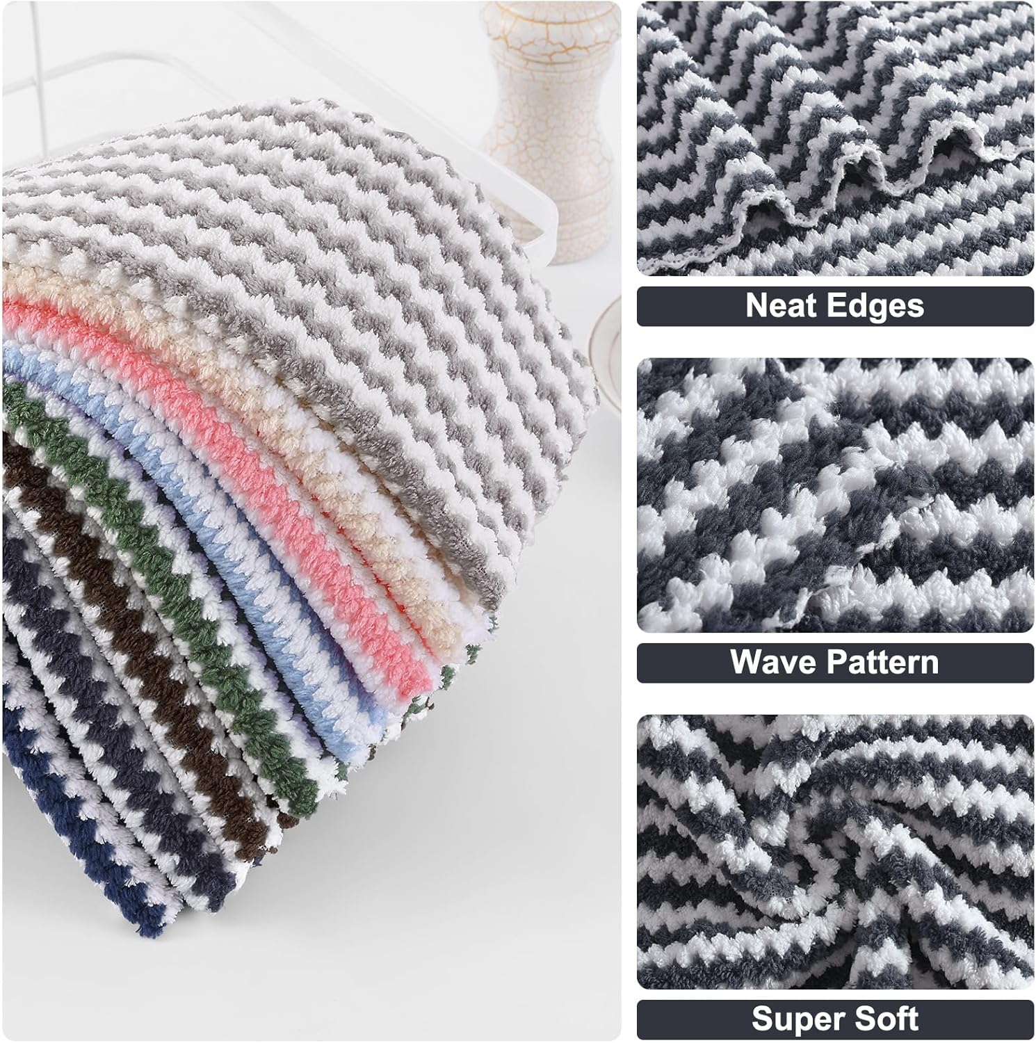 Homaxy 12 Pack Kitchen Dish Cloths 10 x 10 inches, Dark Grey , Ultra Soft and Absorbent Dish Towels and 100% Cotton Kitchen Towels and Dishcloths Set 12 x 12 & 15 x 25 Inches, Set of 8 Bulk