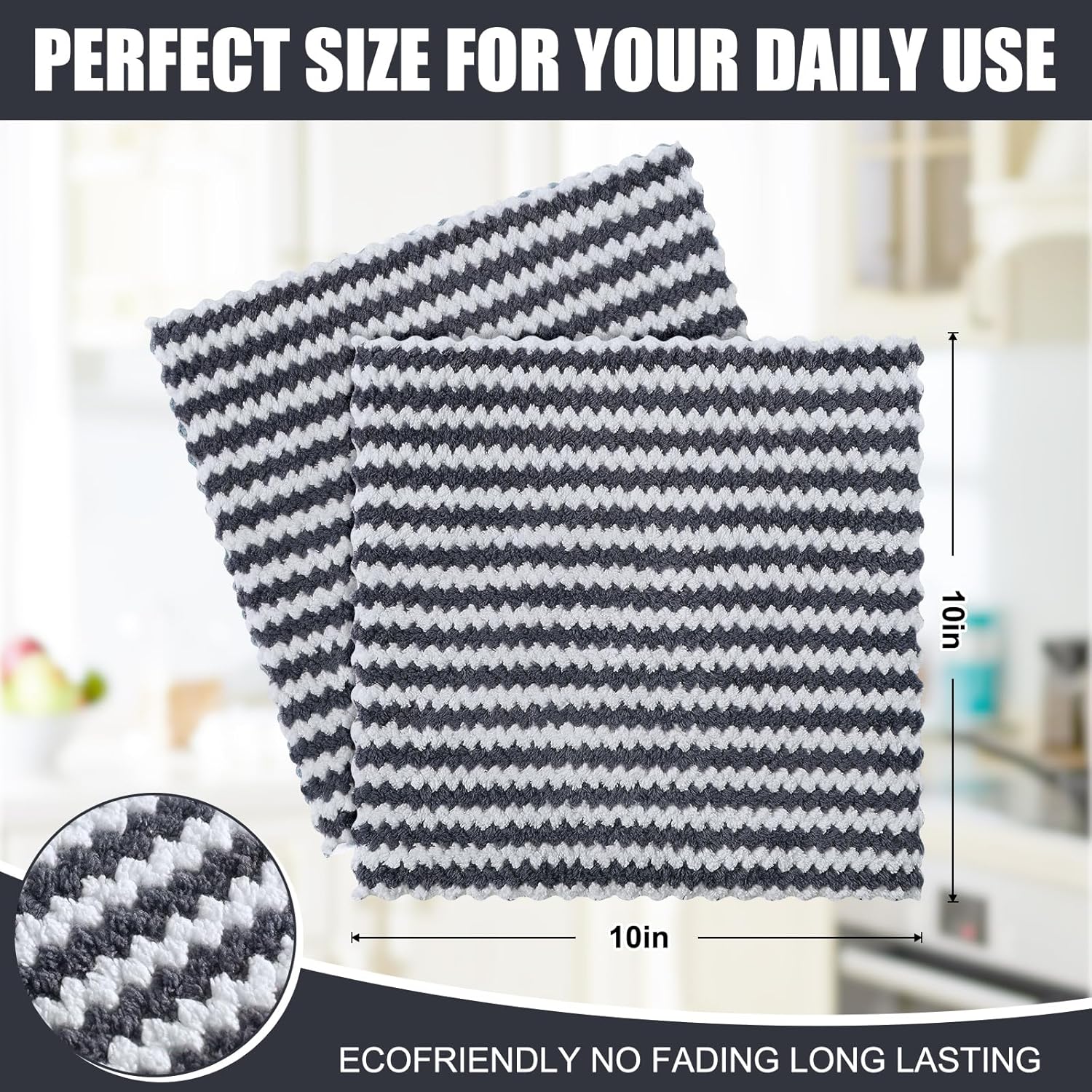 Homaxy 12 Pack Kitchen Dish Cloths 10 x 10 inches, Dark Grey , Ultra Soft and Absorbent Dish Towels and 100% Cotton Kitchen Towels and Dishcloths Set 12 x 12 & 15 x 25 Inches, Set of 8 Bulk