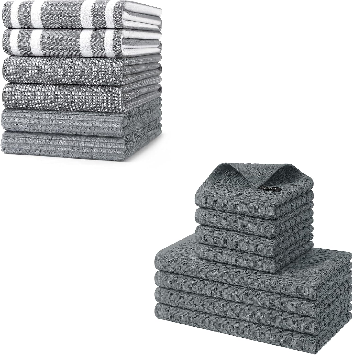 Homaxy Premium Kitchen Towels 18”x 28”, 6 Pack , Large Cotton 380 GSM Kitchen Hand Towels and 100% Cotton Kitchen Towels and Dishcloths Set 12 x 12 & 15 x 25 Inches, Set of 8 Bulk