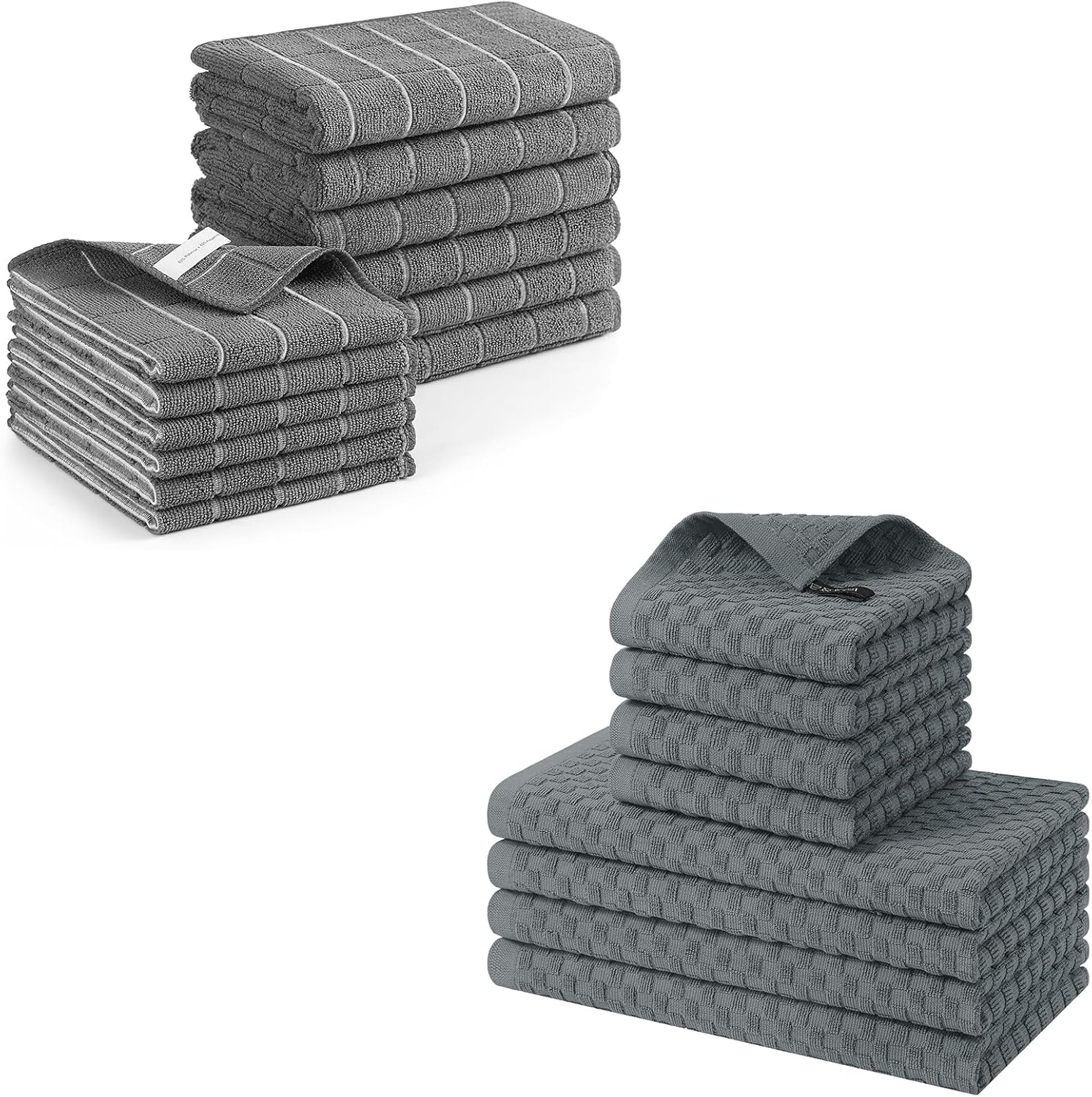 Homaxy Microfiber Kitchen Towels and Dishcloths Set, 12 Pack Soft and Absorbent Dish Hand Towels Bulk and 100% Cotton Kitchen Towels and Dishcloths Set 12 x 12 & 15 x 25 Inches, Set of 8 Bulk