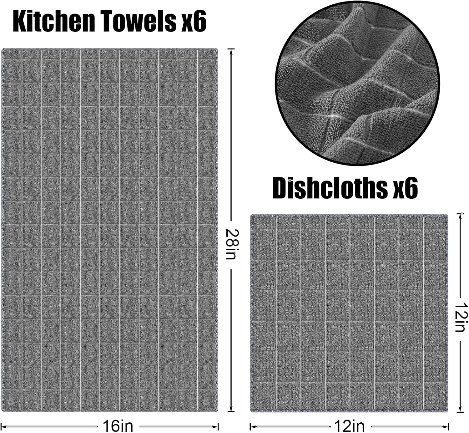 Homaxy Microfiber Kitchen Towels and Dishcloths Set, 12 Pack Soft and Absorbent Dish Hand Towels Bulk and 100% Cotton Kitchen Towels and Dishcloths Set 12 x 12 & 15 x 25 Inches, Set of 8 Bulk