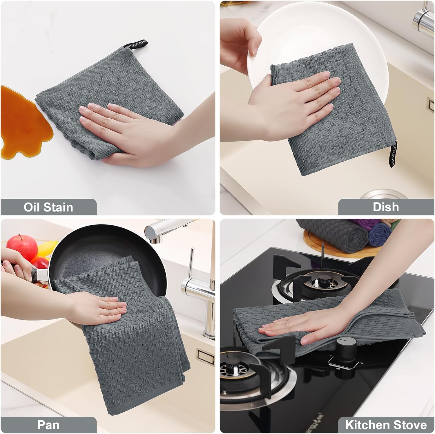 Homaxy 100% Cotton Waffle Weave Kitchen Towels - 4 Pack Soft and Absorbent Dish Towels - 16 x 26 Inches Quick Dry Hand Towels and 100% Cotton Kitchen Towels Set 12 x 12 & 15 x 25 Inches