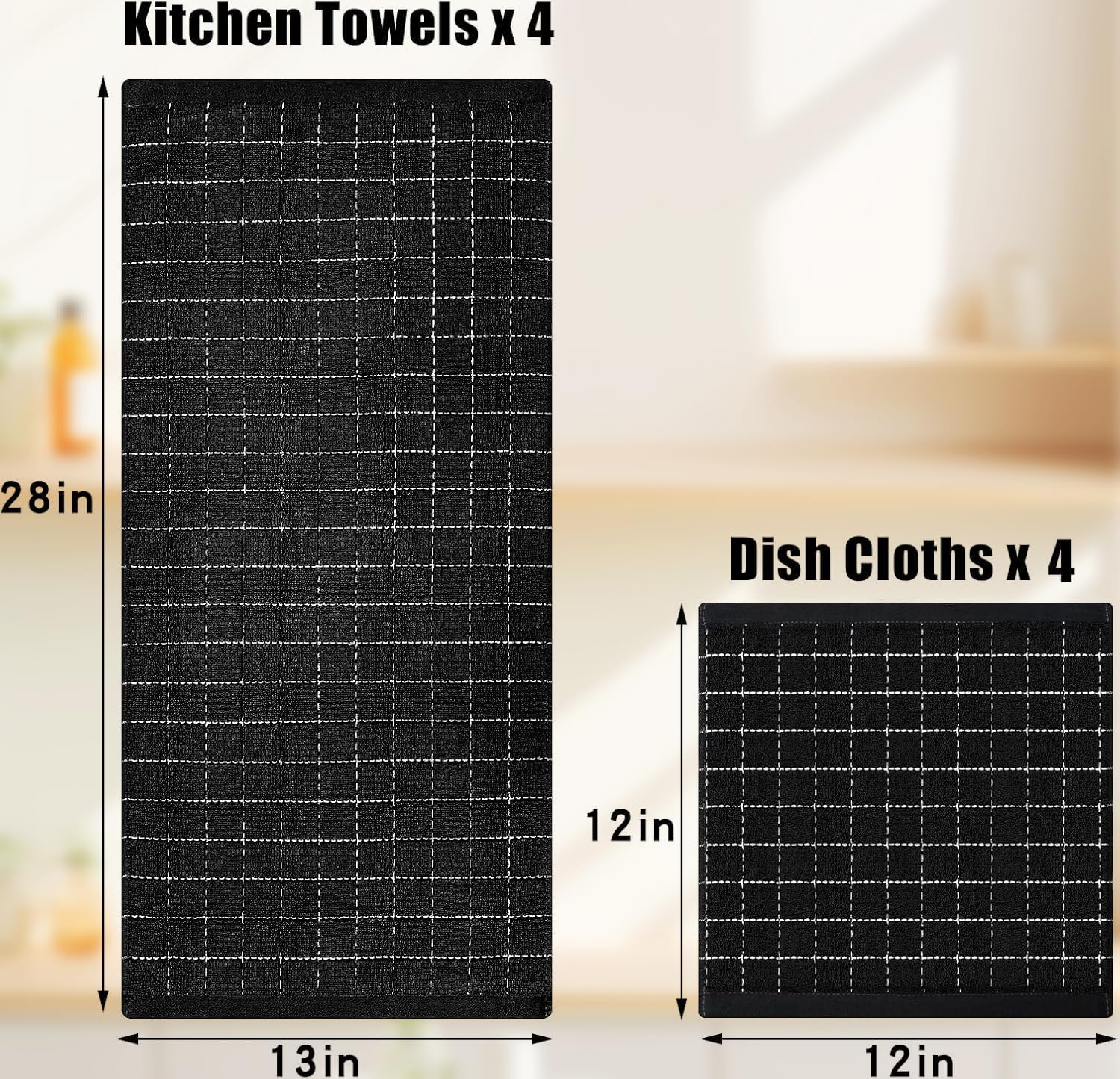 Homaxy Kitchen Towels and Dishcloths Set, 12 x 12 and 13 x 28 Inches, Set of 8 Bulk Cotton Terry Kitchen Towels Set and 100% Cotton Kitchen Towels and Dishcloths Set 12 x 12 & 15 x 25 Inches