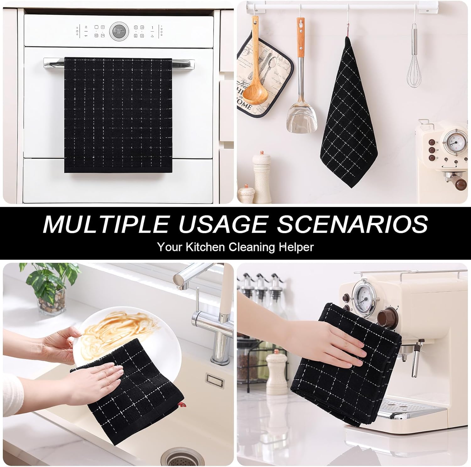 Homaxy Kitchen Towels and Dishcloths Set, 12 x 12 and 13 x 28 Inches, Set of 8 Bulk Cotton Terry Kitchen Towels Set and 100% Cotton Kitchen Towels and Dishcloths Set 12 x 12 & 15 x 25 Inches