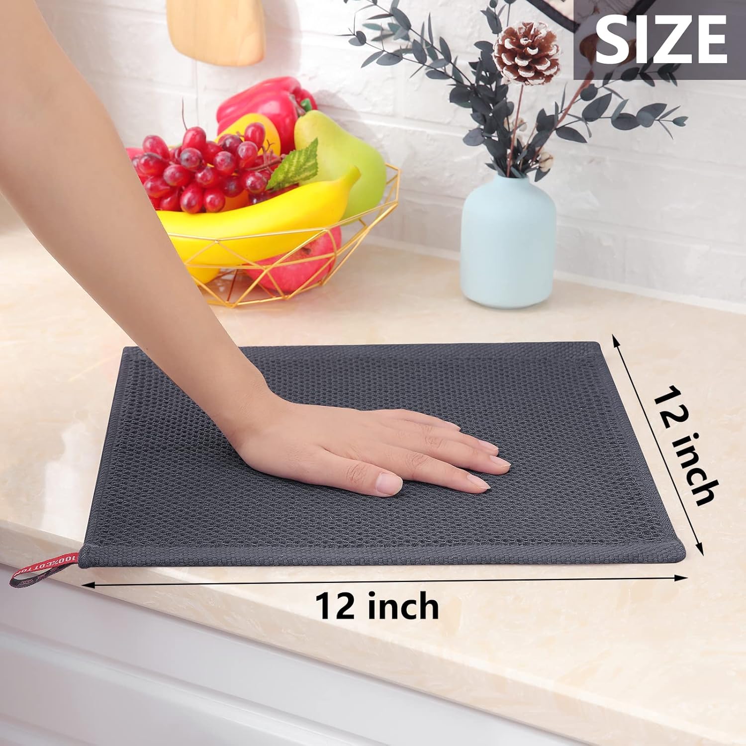 Homaxy 100% Cotton Waffle Weave Kitchen Dish Cloths, Ultra Soft Absorbent Quick Drying Dish Towels and 100% Cotton Kitchen Towels and Dishcloths Set 12 x 12 & 15 x 25 Inches, Set of 8 Bulk