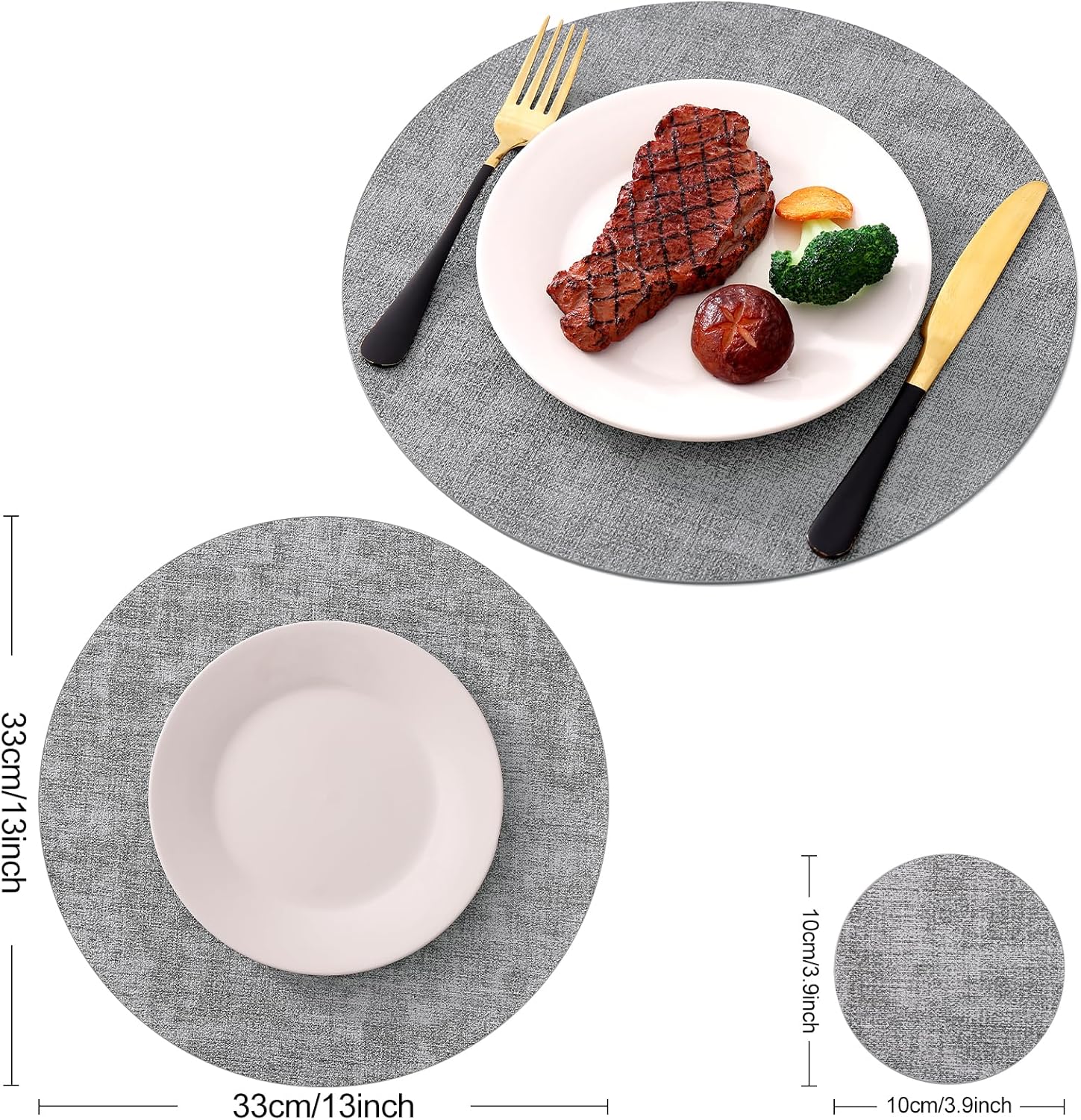 Homaxy Round Faux Leather Placemats and Coasters, Washable Dual-Side Table Mats and 100% Cotton Kitchen Towels and Dishcloths Set 12 x 12 & 15 x 25 Inches, Set of 8 Bulk