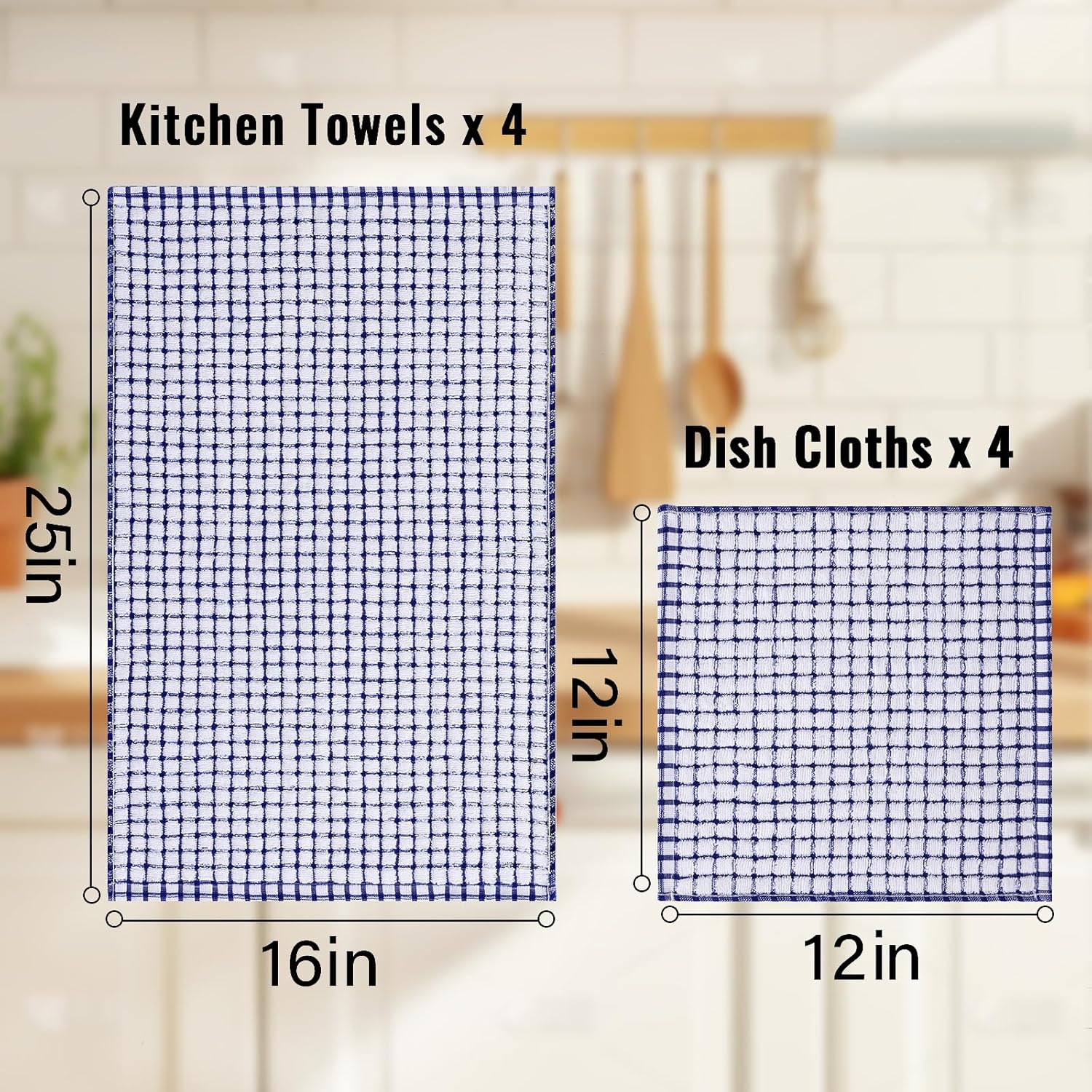 Homaxy 100% Cotton Waffle Weave Kitchen Dish Cloths 12 x 12 Inches, 6-Pack, Dark Grey , Kitchen Towels and Dishcloths Set 16 x 25 and 12 x 12 Inches, 8-Pack, Blue/Yellow/Red/Green