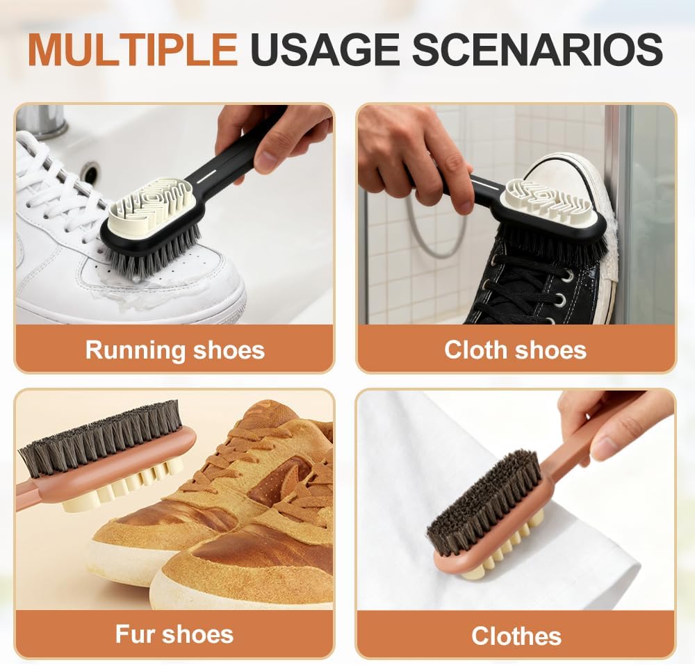 2 in 1 Scrub Suede Shoe Brush, Rubber Polish Eraser with Soft Bristle Brush for Suede Cleaner and Nubuck Brush Black