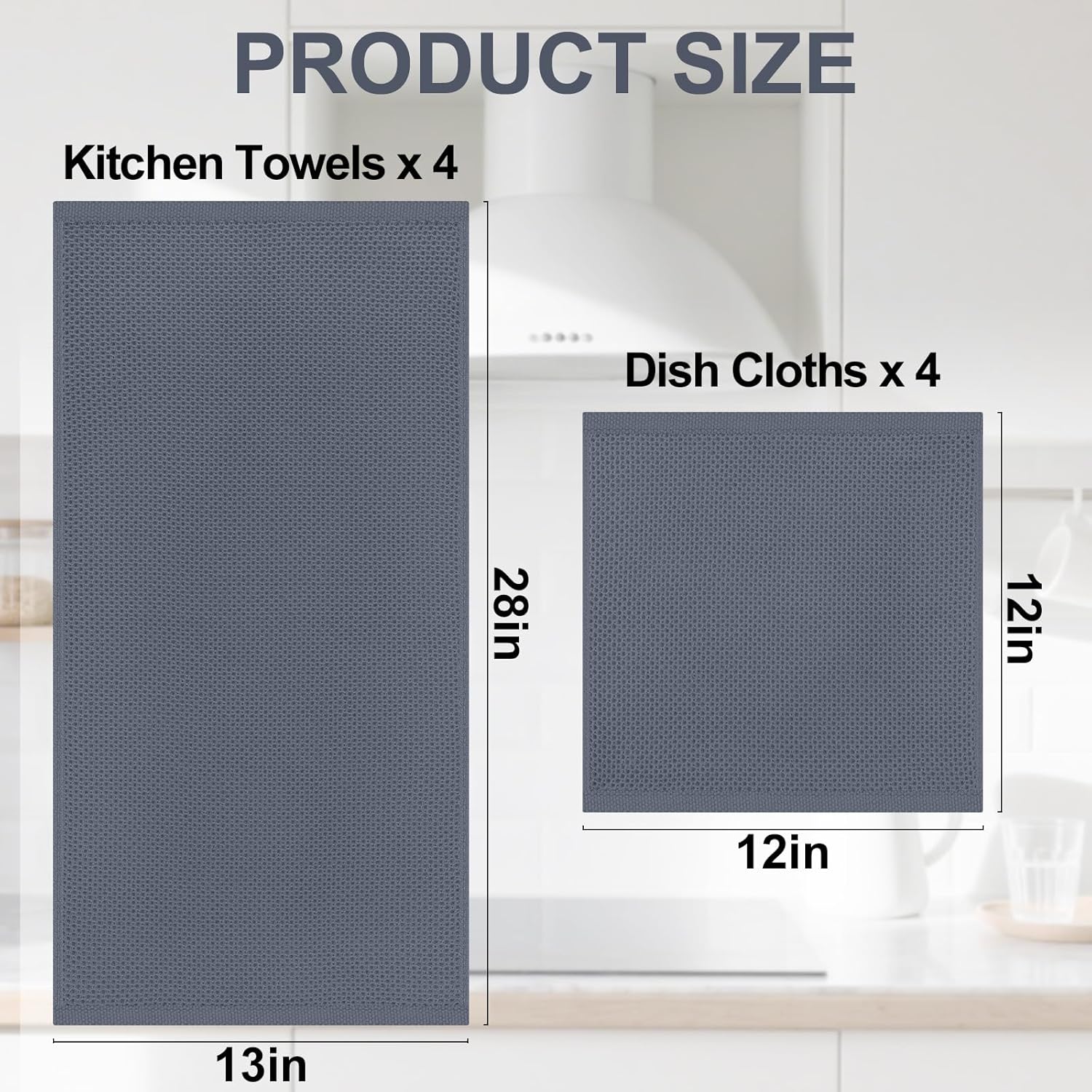 Homaxy 100% Cotton Kitchen Towels and Dishcloths Set, 12 x 12 Inches and 13 x 28 Inches, Set of 8 Bulk Kitchen Towels Set and Terry Kitchen Towels 15" x 25", 6 Pack, Dark Grey