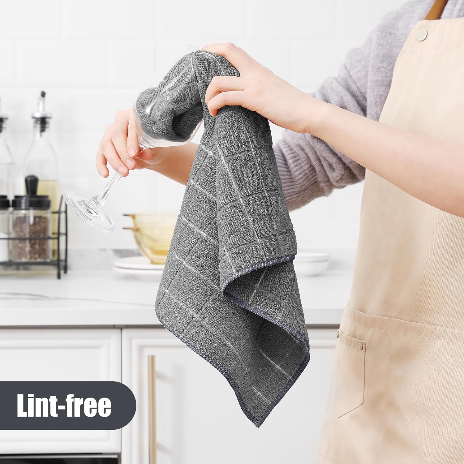 Homaxy Microfiber Kitchen Towels and Dishcloths Set, 12 Pack Soft and Absorbent Dish Hand Towels Bulk, 28 x 16 Inch & 12 x 12 Inch and Terry Kitchen Towels 15" x 25", 6 Pack, Dark Grey