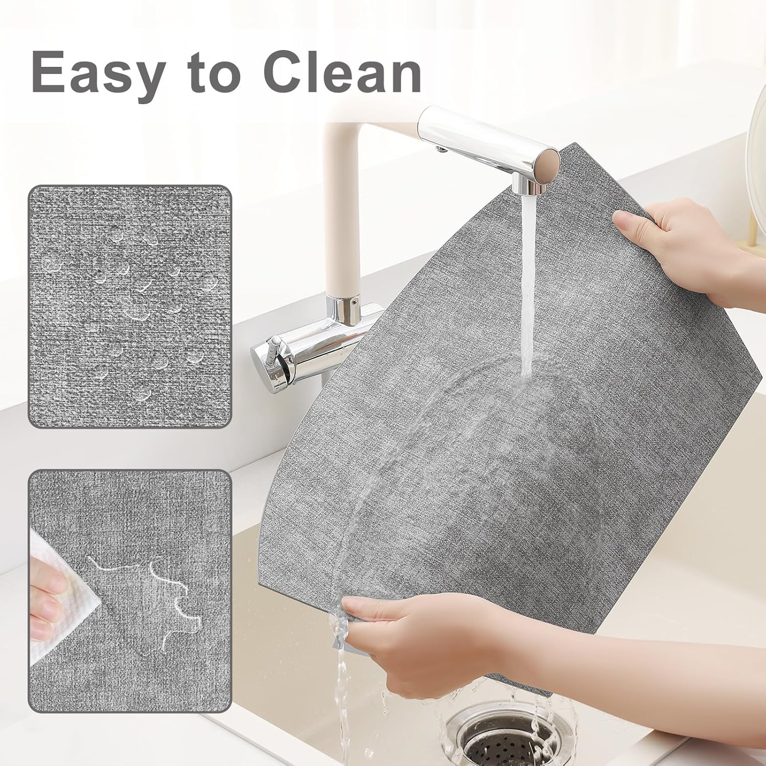 Homaxy Round Table Placemats Set of 6, Washable Wedge Shaped Faux Leather Table Mats and Terry Kitchen Towels 15" x 25", 6 Pack, Dark Grey