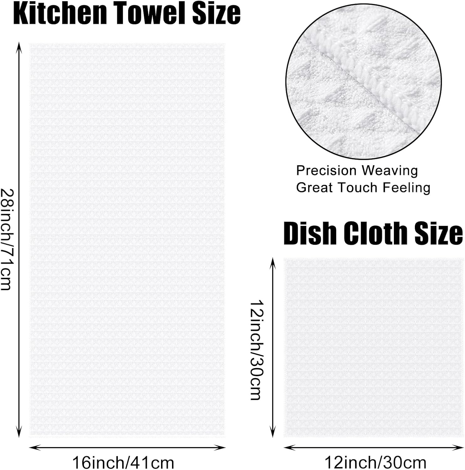 Homaxy Microfiber Waffle Weave Kitchen Towels Set 16 x 28 Inches and 12 X 12 Inches, 8 Pack, White and Terry Kitchen Towels 15" x 25", 6 Pack, Dark Grey