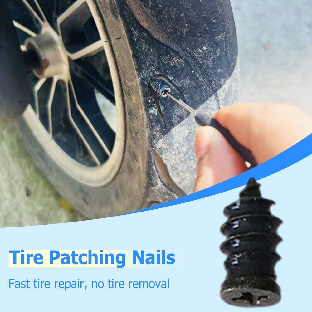 Tire Repair Nails Kit with 2 Sizes, Screw in Tire Repair Plugs with Box and Screwdriver, Fast Self-Service Tire Repair Tools 10Set