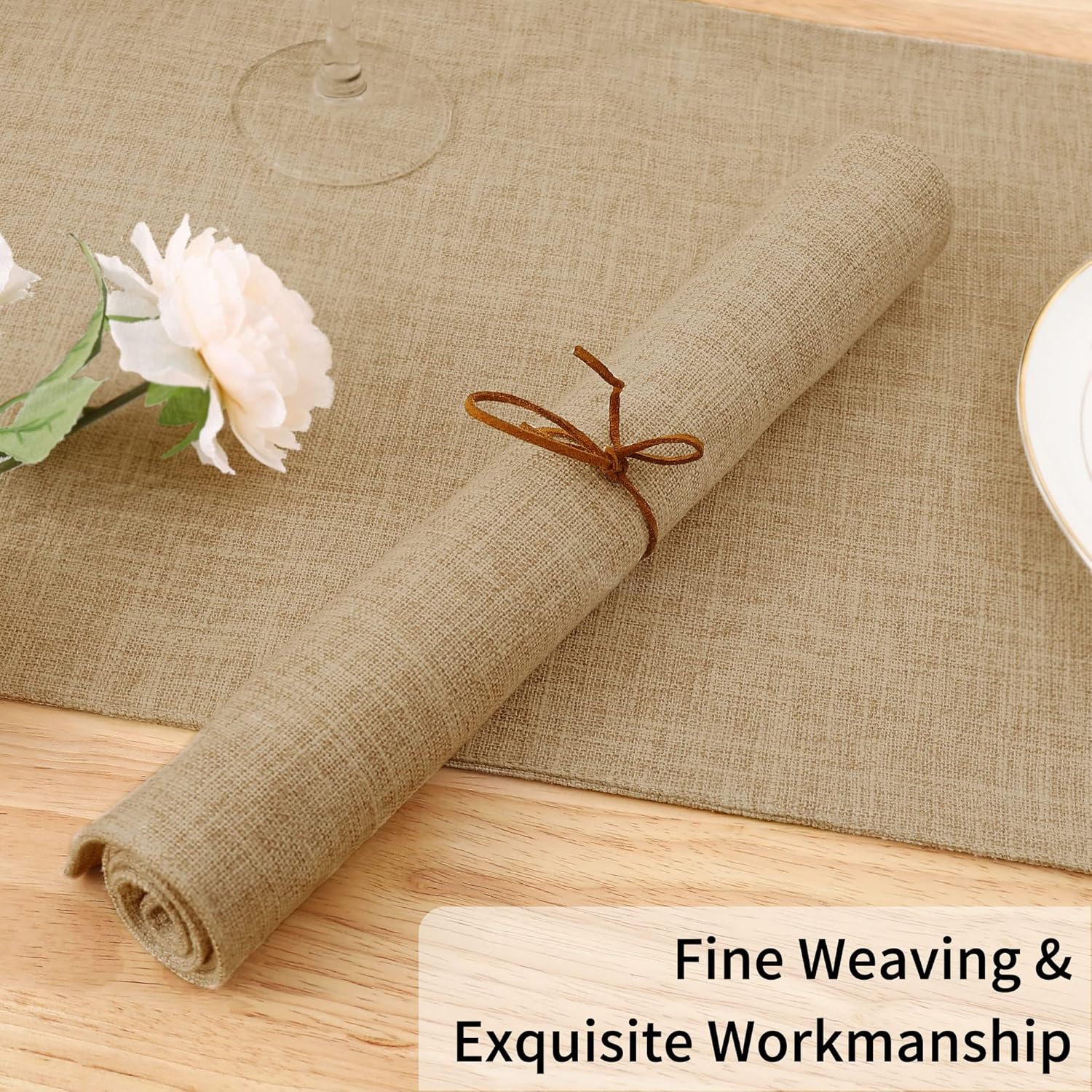 Homaxy Cloths Placemats for Dining Table Set of 6 13" x 19", Flaxen , Heat Resistant Washable Cotton Linen Blend Table Mats and Terry Kitchen Towels 15" x 25", 6 Pack, Dark Grey