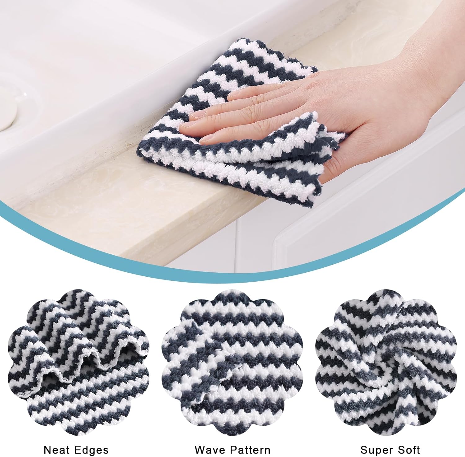 Homaxy 12 Pack Kitchen Dish Cloths 10 x 10 inches, Dark Grey , Reusable Fast Drying Microfiber Cleaning Cloth and Terry Kitchen Towels 15" x 25", 6 Pack, Dark Grey