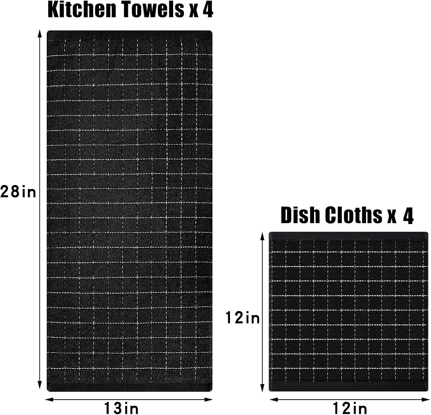Homaxy Dishcloths Set, 12 x 12 and 13 x 28 Inches, Set of 8 Bulk Cotton Terry Kitchen Towels Set, Black and Premium Kitchen Towels 18”x 28”, 6 Pack , Grey