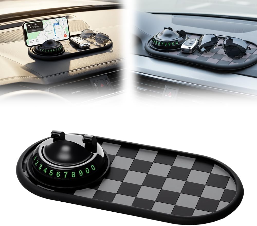 Mobile Phone Bracket Anti-Slip Mat, Multifunction Car Dashboard Mat with Temporary Parking Number, Large Universal Fit Anti-Slip Mat for Phones, Sunglasses and Keys Gadget Style E