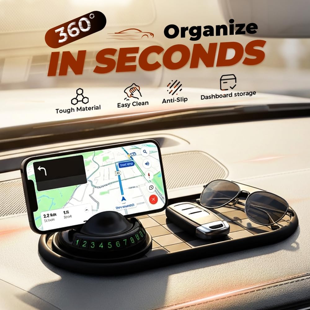 Mobile Phone Bracket Anti-Slip Mat, Multifunction Car Dashboard Mat with Temporary Parking Number, Large Universal Fit Anti-Slip Mat for Phones, Sunglasses and Keys Gadget Style E